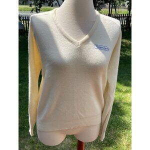 Pine State Team Xerox Cream V-Neck Sweater M 100% Cotton Made In USA